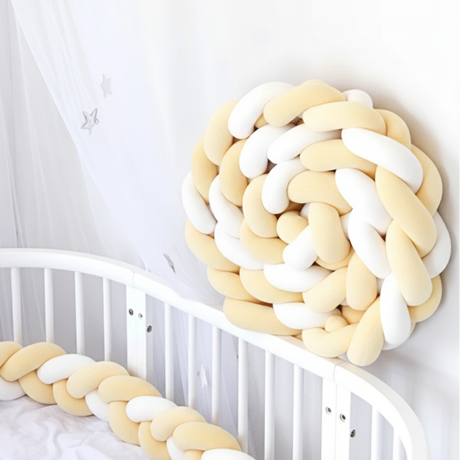 Zaštitni jastuk za dječji krevetić - Pletenica Žuta-Bijela