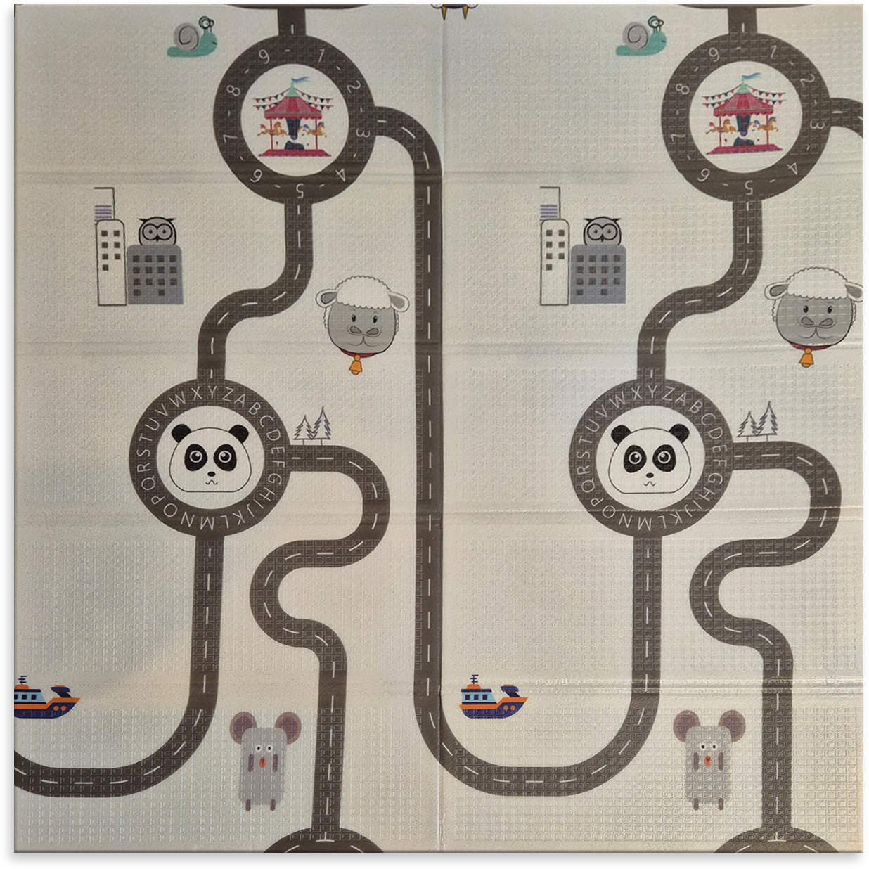 Sklopiva dvostrana podloga za igru i puzanje - Planinski Baloni i Sive Ceste 180x150 cm