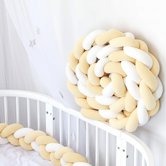 Zaštitni jastuk za dječji krevetić  - Pletenica Žuta-Bijela