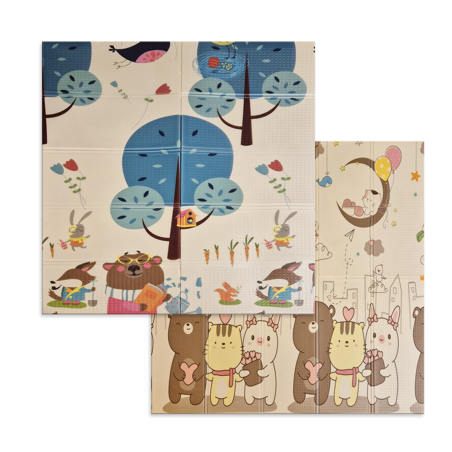 Sklopiva dvostrana podloga za igru i puzanje  -  Lisac Mislilac i Veselo Društvo 180x120 cm