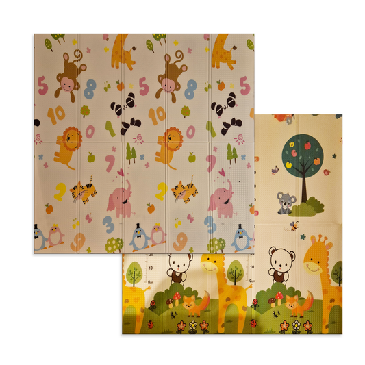 Sklopiva dvostrana podloga za igru i puzanje  - Pingvinovo Društvo i Prijatelji Životinja 200x180 cm