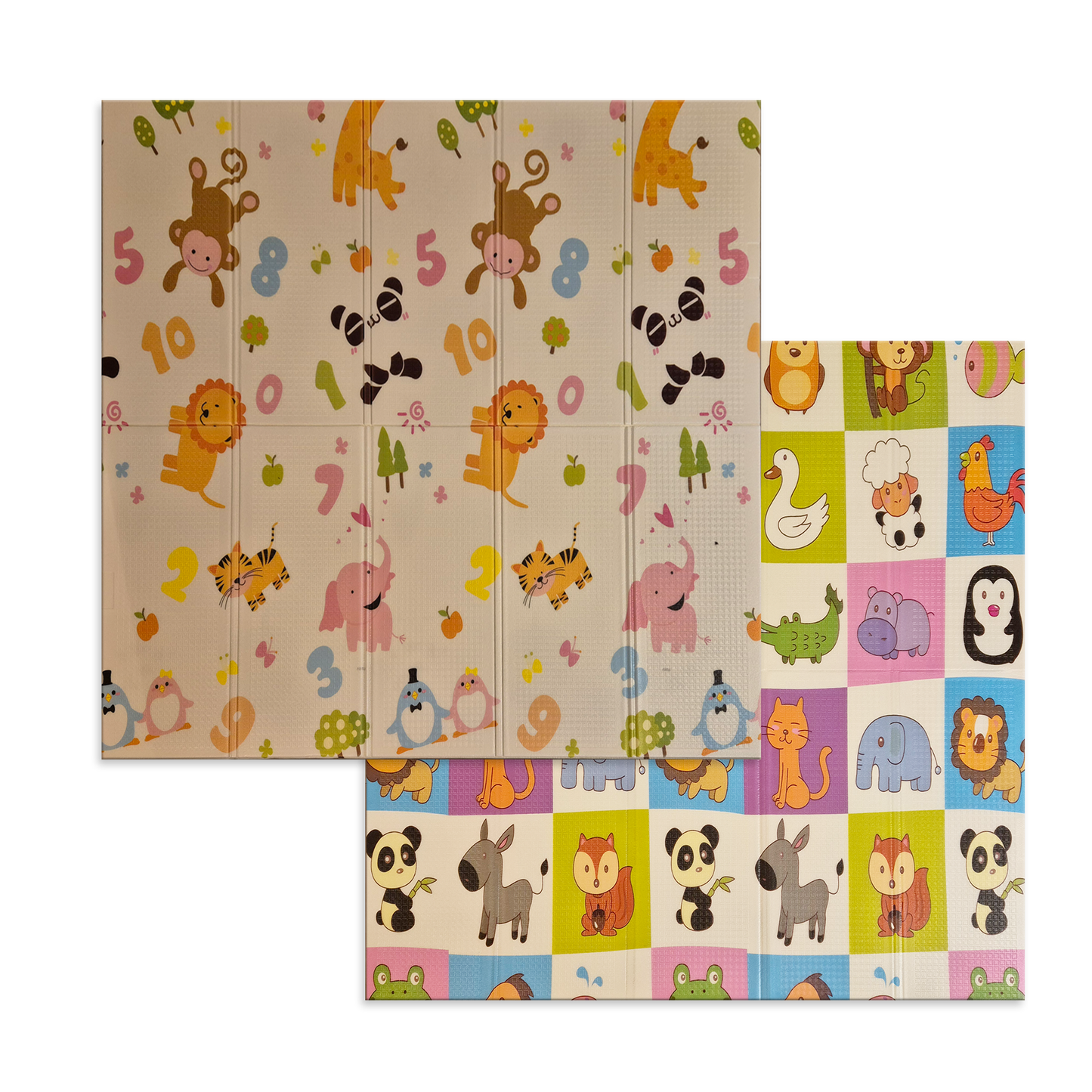 Sklopiva dvostrana podloga za igru i puzanje  - Pingvinovo Društvo i Zoo Kolaž 200x180 cm