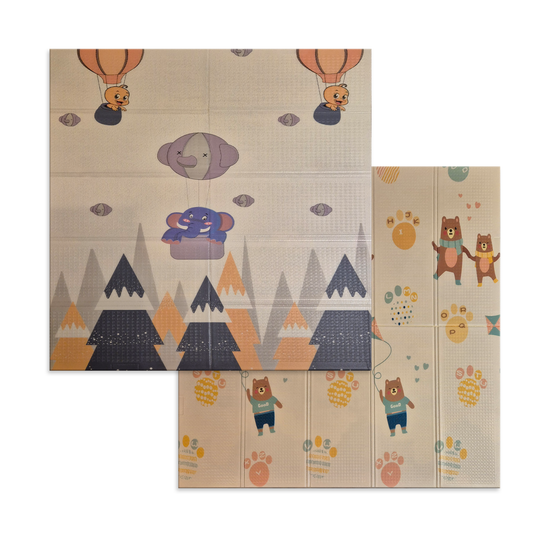 Sklopiva dvostrana podloga za igru i puzanje  - Planinski Baloni i Medina Obitelj 180x150 cm