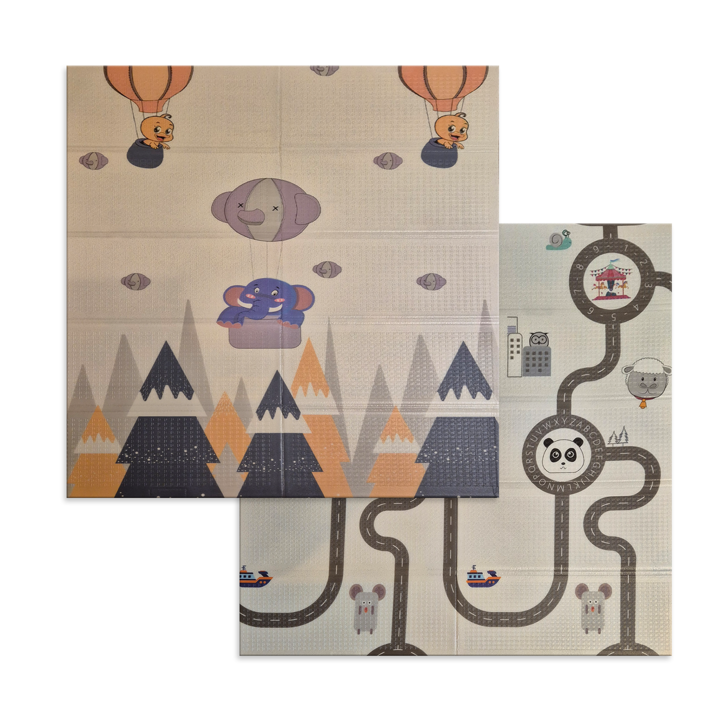 Sklopiva dvostrana podloga za igru i puzanje  - Planinski Baloni i Sive Ceste 180x150 cm