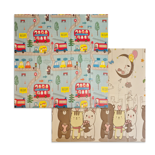 Sklopiva dvostrana podloga za igru i puzanje  - Plave Ceste i Veselo Društvo 180x120 cm