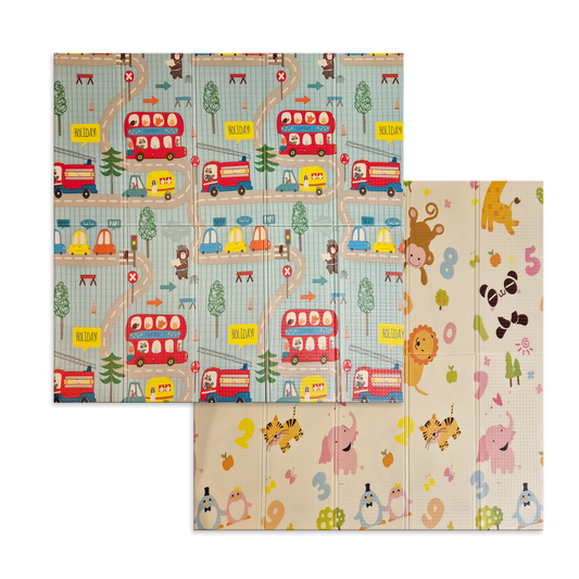 Sklopiva dvostrana podloga za igru i puzanje  - Plave Ceste i Pingvinovo Društvo 180x150 cm