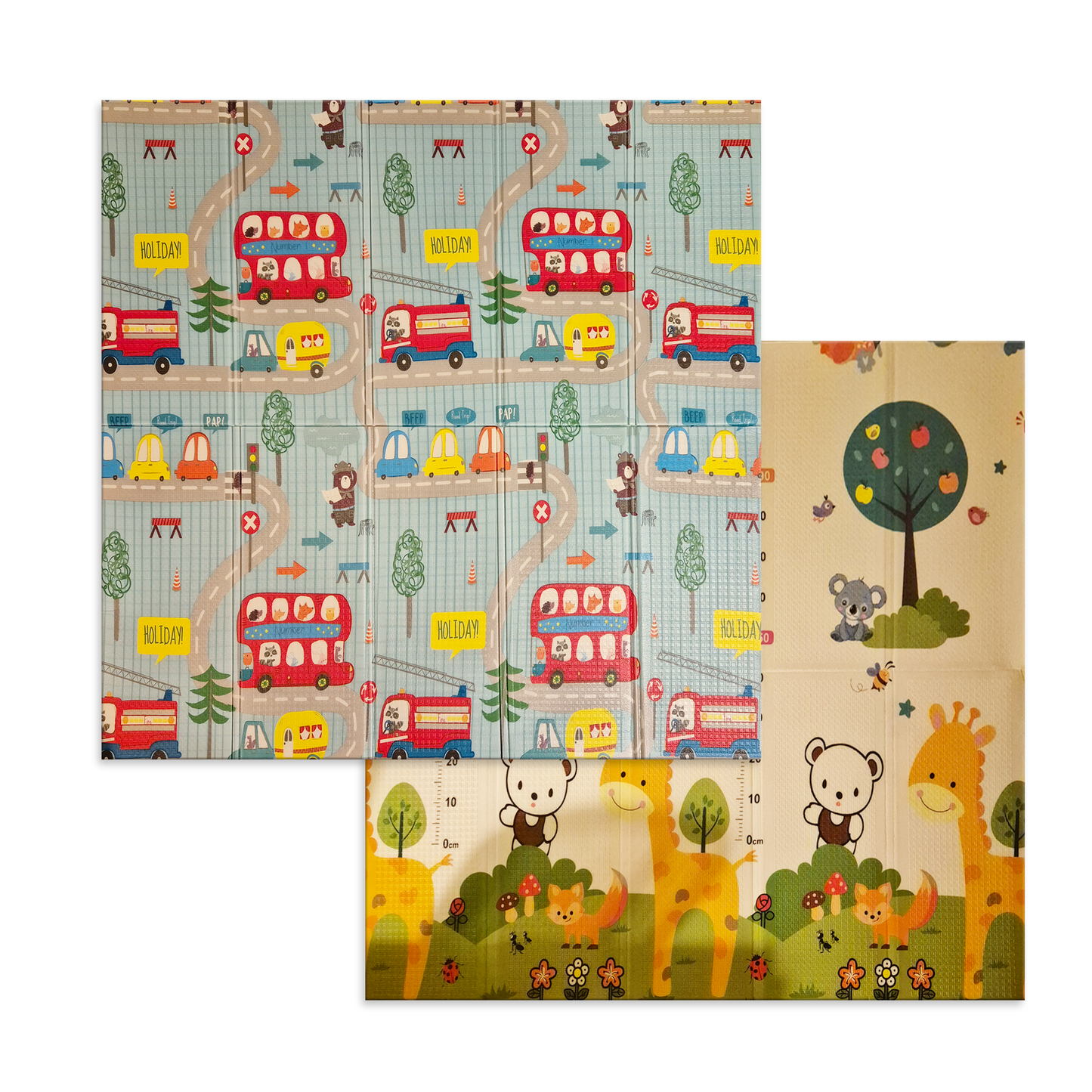 Sklopiva dvostrana podloga za igru i puzanje  - Plave Ceste i Prijatelji Životinja 200x180 cm