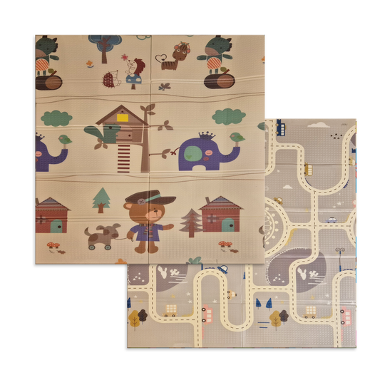 Sklopiva dvostrana podloga za igru i puzanje  - Poštar Medo 200x180 cm