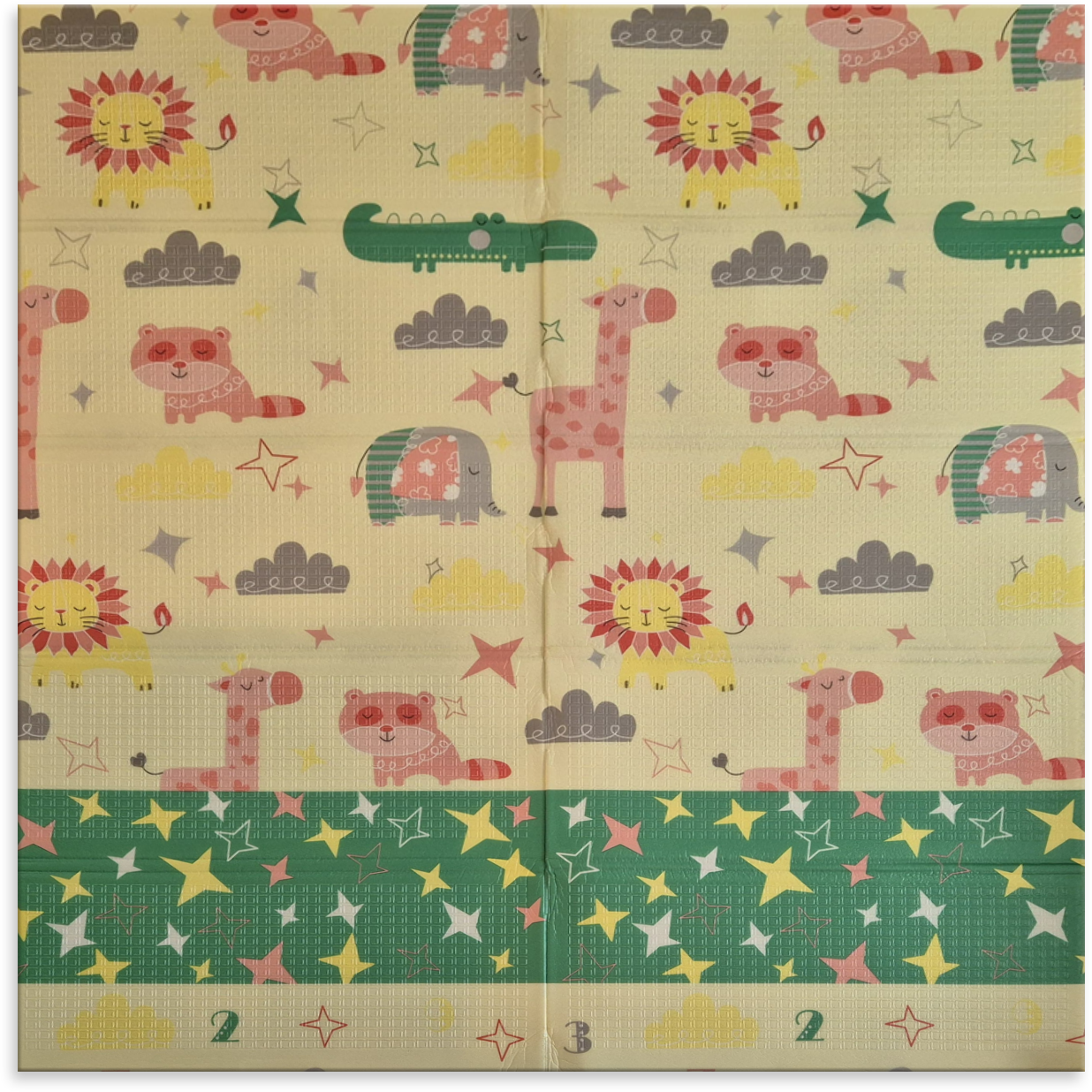 Sklopiva dvostrana podloga za igru i puzanje  -  Životinje Spavalice 180x120 cm