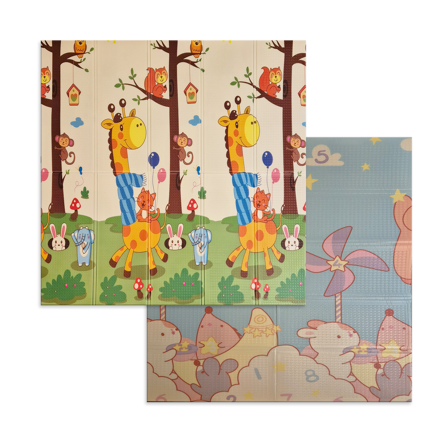 Sklopiva dvostrana podloga za igru i puzanje  -  Šaljiva Žirafa i Nebeske Brojalice 180x120 cm
