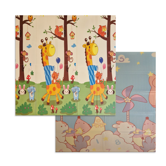 Sklopiva dvostrana podloga za igru i puzanje  -  Šaljiva Žirafa i Nebeske Brojalice 180x120 cm