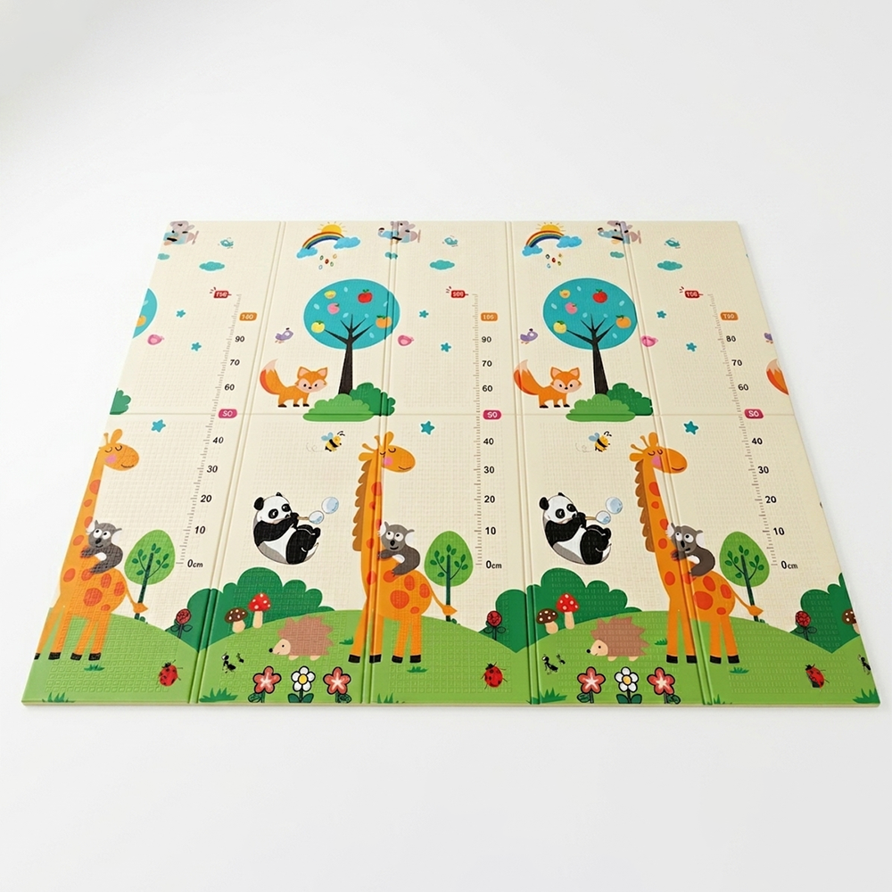 Sklopiva dvostrana podloga za igru i puzanje  - Žirafa i Panda 200x180 cm
