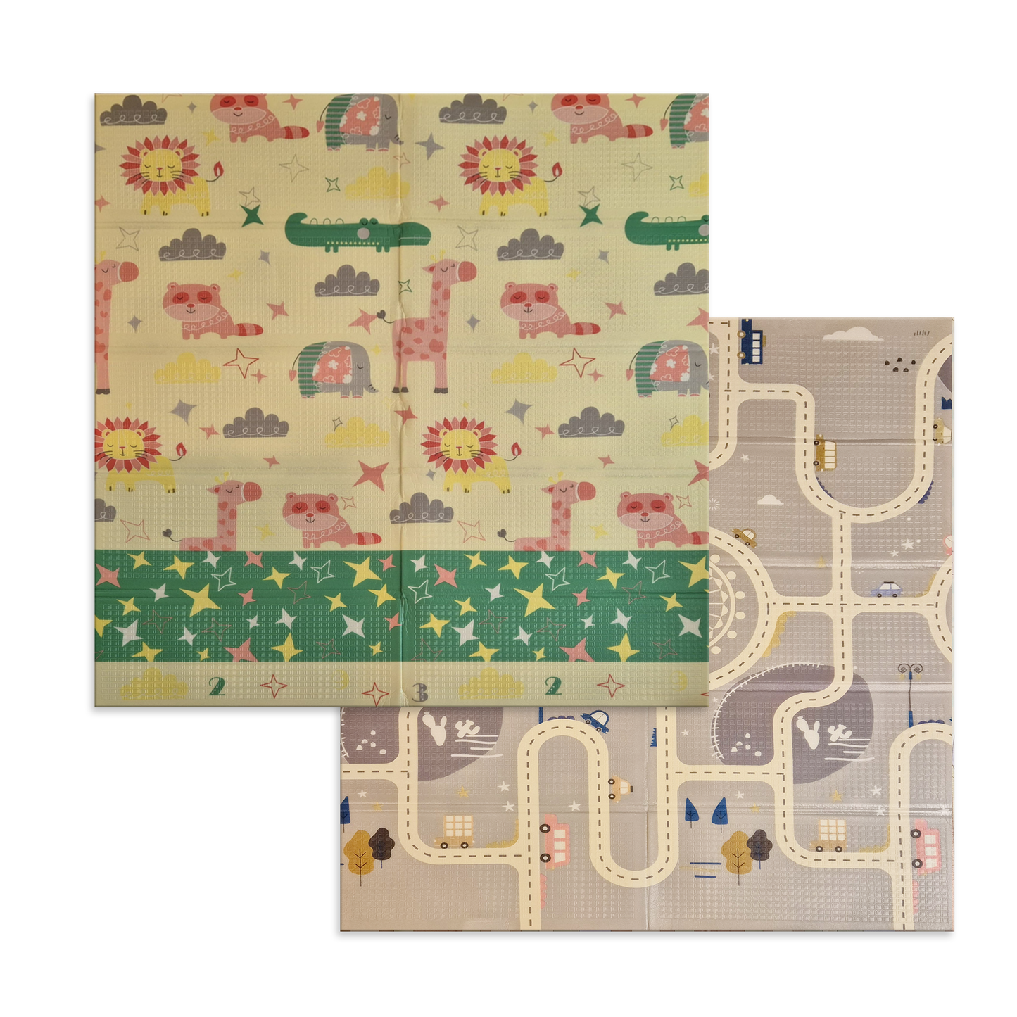 Sklopiva dvostrana podloga za igru i puzanje  -  Životinje Spavalice 180x120 cm