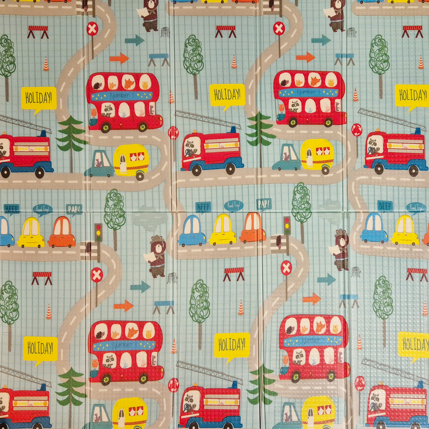 Sklopiva dvostrana podloga za igru i puzanje  - Plave Ceste i Pingvinovo Društvo 180x150 cm